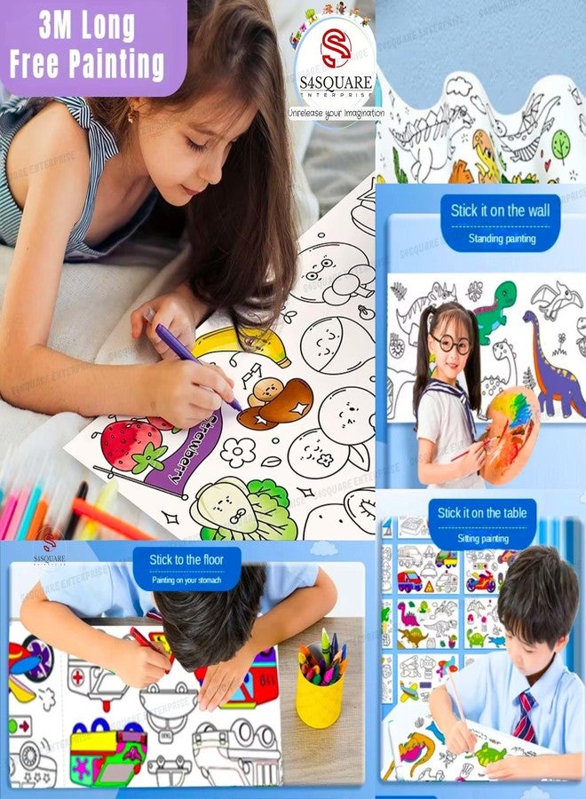 S4SQUARE ENTERPRISE لفة ورق رسم للأطفال من S4SQUARE ENTERPRISE، مقاس 30 × 300 سم، ملصق تلوين كبير للأطفال الصغار، ورق فني، غير لاصق، أفضل هدية عيد ميلاد للأطفال - Image 3
